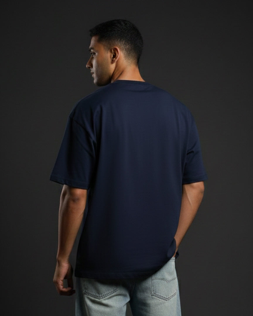 Printed Oversized Navy Blue T-Shirt