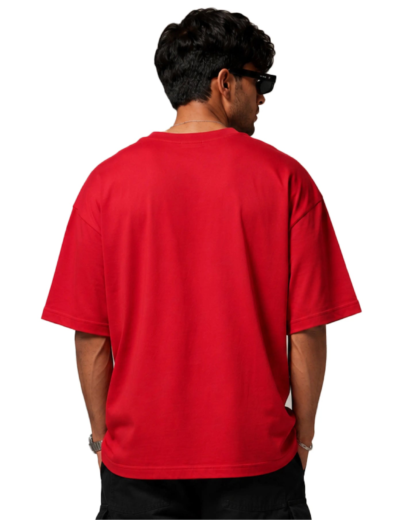 red oversized tshirt men back view