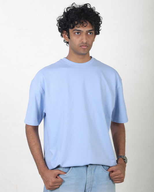 Sky Blue Oversized Round Neck T-Shirt