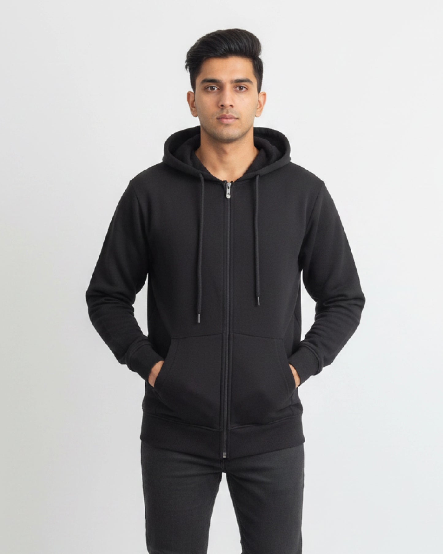 Zipper Black Hoodie Men