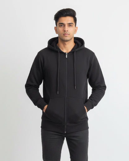 Zipper Black Hoodie Men