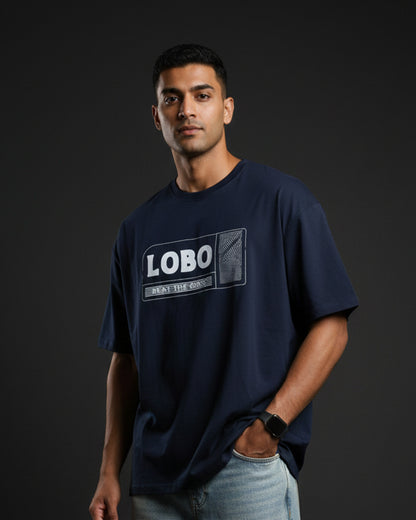 Printed Oversized Navy Blue T-Shirt
