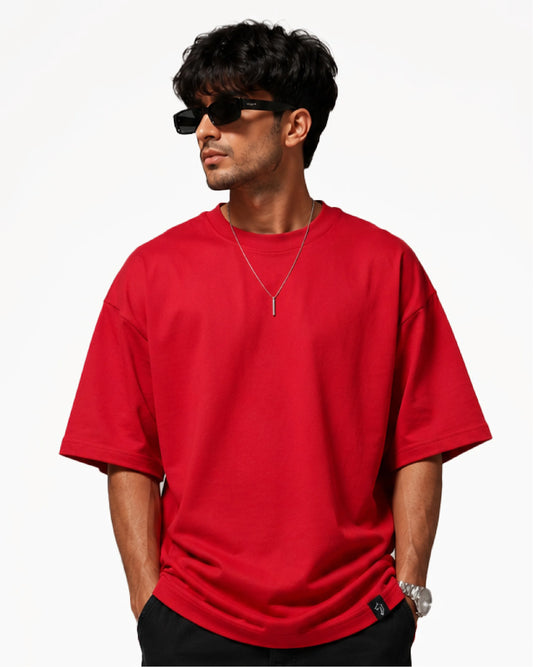 red oversized tshirt men