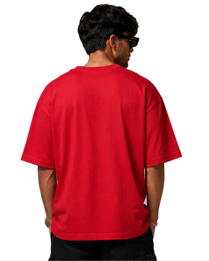 red oversized tshirt men back view